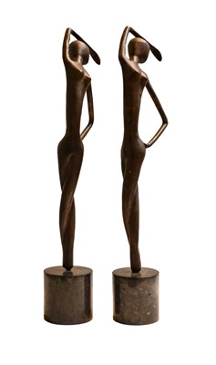 Lot 371 - A pair of contemporary cast bronze sculptures...