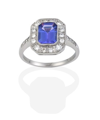 Lot 2043 - An Art Deco Style Tanzanite and Diamond Ring