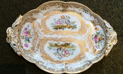 Lot 124 - A Sevres style twin-handled card tray, gilded...
