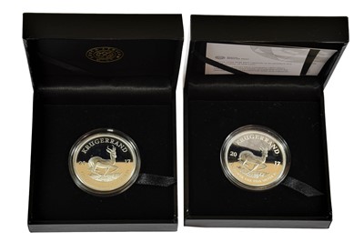 Lot 2168 - South Africa, 2 x Silver Proof Krugerrands...