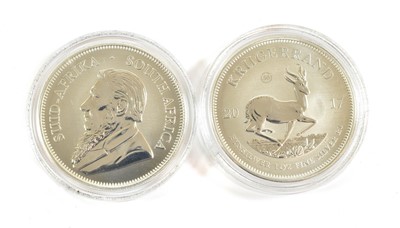 Lot 2169 - South Africa, 2 x Silver Krugerrands 2017, in...