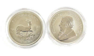 Lot 2169 - South Africa, 2 x Silver Krugerrands 2017, in...
