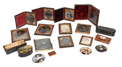 Lot 251 - Snuff boxes, and? type cabinet picture
