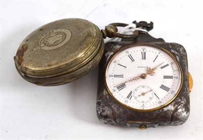 Lot 115 - French quarter repeating pocket watch in steel case with enamel dial
