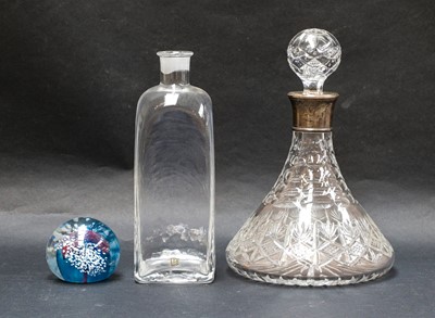 Lot 14 - A cut glass ships decanter with silver collar,...
