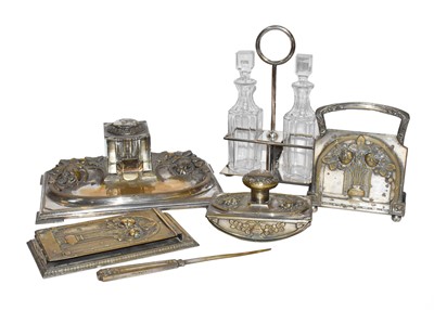 Lot 85 - An Art Nouveau silver plated desk set (plating...
