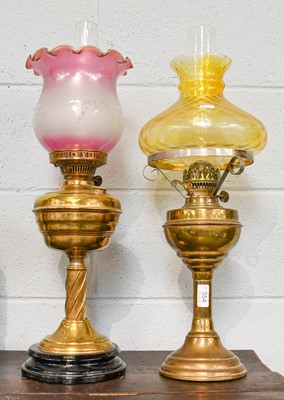 Lot 354 - Two Victorian brass based oil lamps (2)