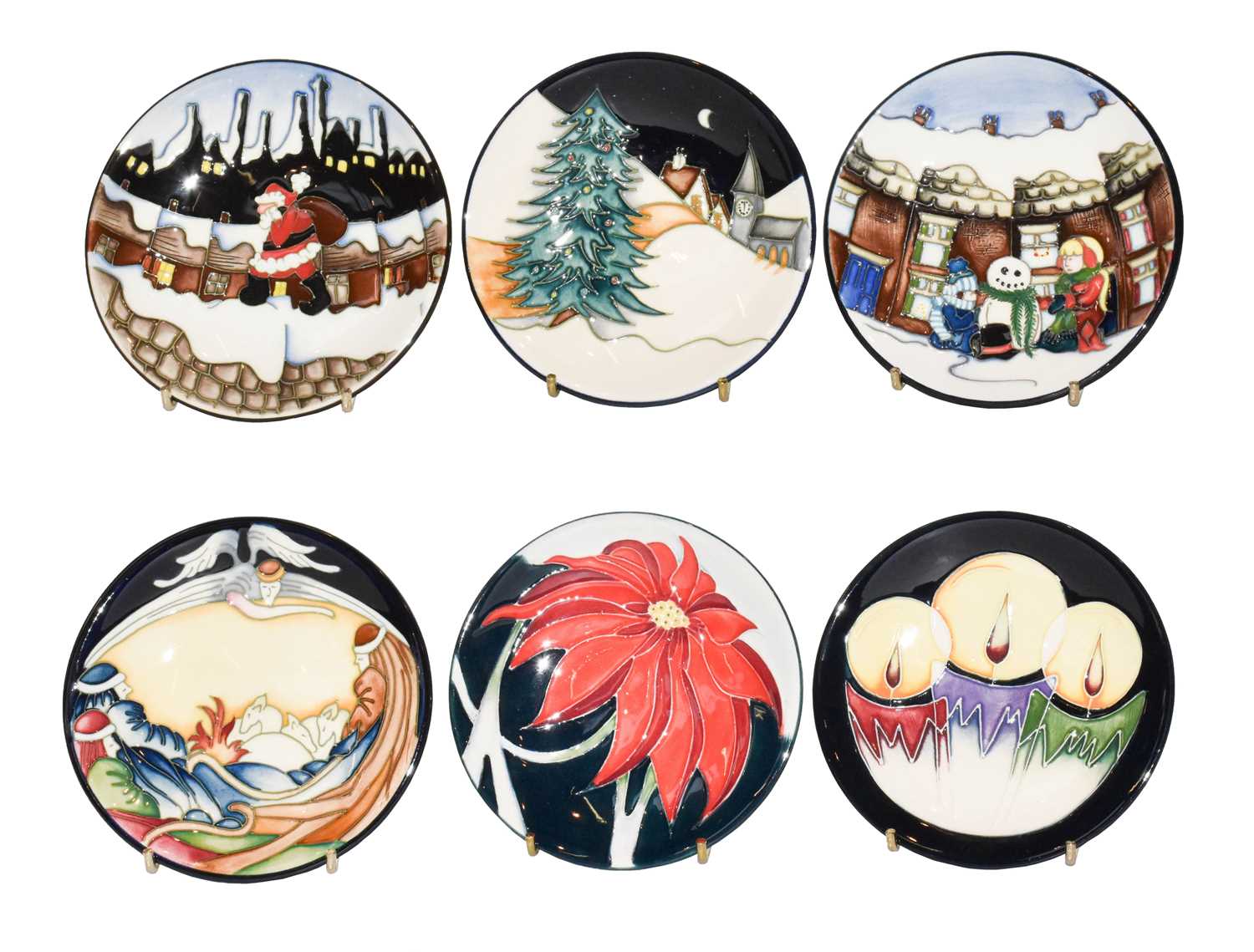 Lot 272 - Six modern Moorcroft coasters, While Shepherds...