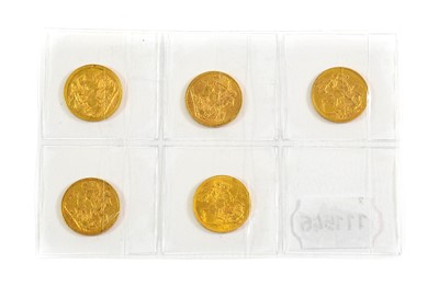 Lot 2210 - 5 x Sovereigns, comprising: Edward VII, obv....