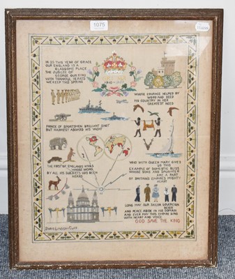 Lot 1075 - ~ A needlework panel embroidered in coloured...