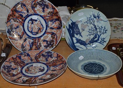 Lot 152 - Pair of Imari chargers and two blue and white plates (4)