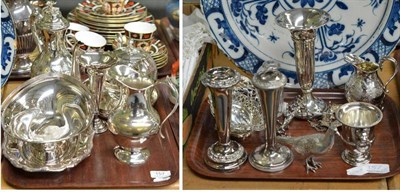 Lot 157 - Pair of small silver dishes, pierced silver dish, spill vase, silver mounted glass bottle,...