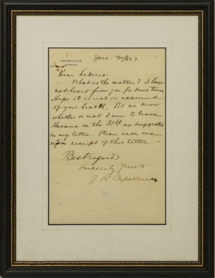 Lot 2114 - Jose Raul Capablanca Handwritten Letter