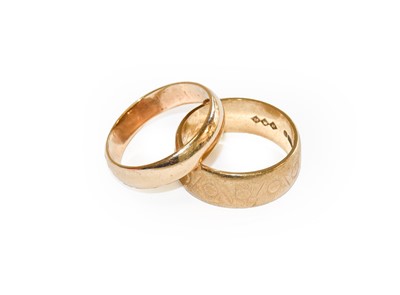 Lot 194 - Two 9 carat gold band rings, finger sizes N and O