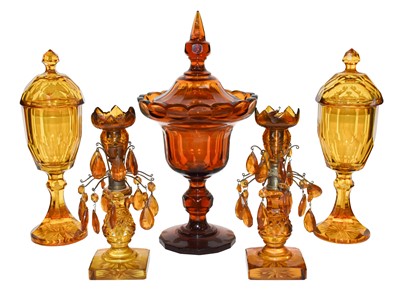Lot 27 - A pair of 19th century Bohemian amber glass...