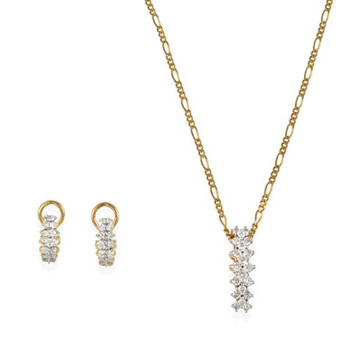 Lot 2404 - A Diamond Pendant on Chain and A Pair of Diamond Earrings