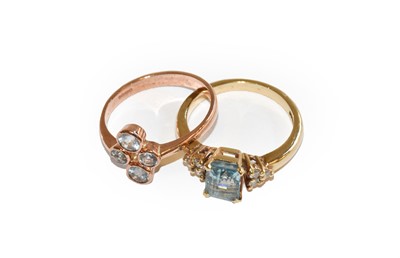 Lot 175 - An aquamarine and diamond ring, finger size P;...