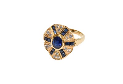 Lot 187 - A synthetic sapphire and diamond ring, stamped...