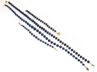 Lot 222 - A cultured pearl five-row necklace; a lapis...
