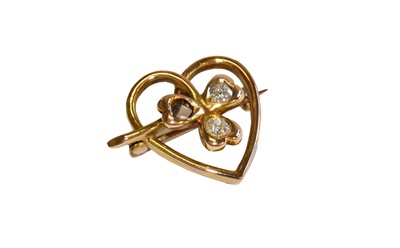 Lot 189 - A heart-shaped and clover motif diamond brooch,...