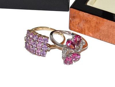 Lot 228 - An 18 carat white gold pink sapphire and...