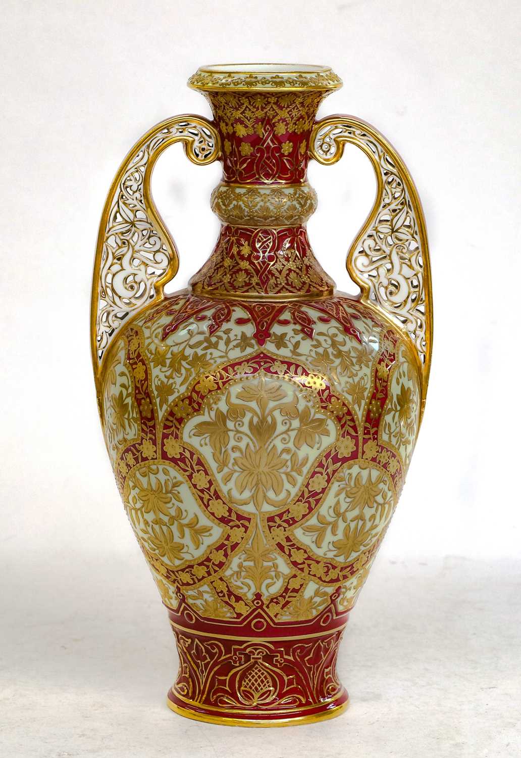 Lot 92 - A Royal Crown Derby vase with flat scrolling...
