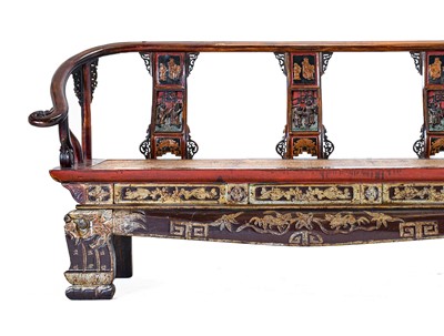 Lot 818 - A Chinese Softwood and Parcel Gilt Bench, 20th...