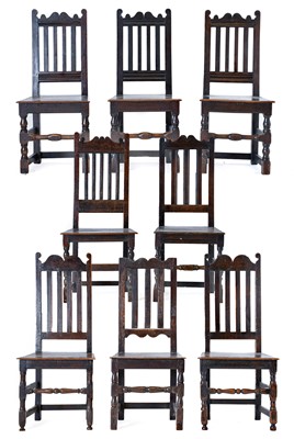 Lot 750 - A Harlequin Set of Eight Charles II Joined Oak...