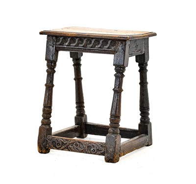Lot 228 - A 17th Century Oak Joint Stool, the later...