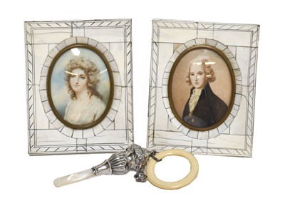 Lot 243 - A pair of piano key miniatures, mother of...