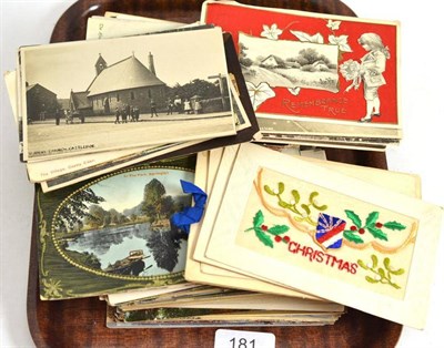 Lot 181 - Three silk First World War postcards and small quantity of other postcards