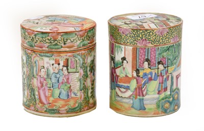 Lot 67 - Two similar Cantonese porcelain cylindrical...