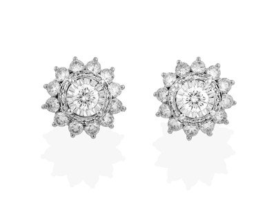 Lot 2425 - A Pair of Diamond Cluster Earrings