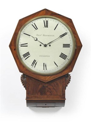 Lot 1046 - A Mahogany Striking Drop Dial Wall Clock, Richd Richardson, Liverpool, early 19th century,...