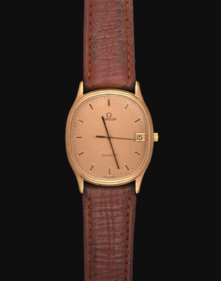 Lot 2203 - Omega: A 9 Carat Gold Calendar Centre Seconds Wristwatch