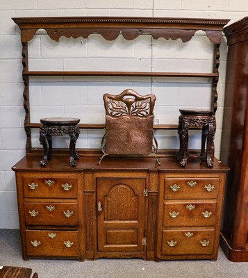 Lot 1184 - A George III oak dresser and rack, 185cm by...