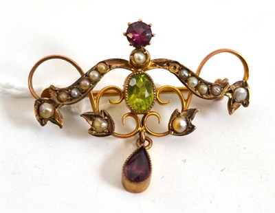 Lot 205 - Seed pearl and coloured stone brooch