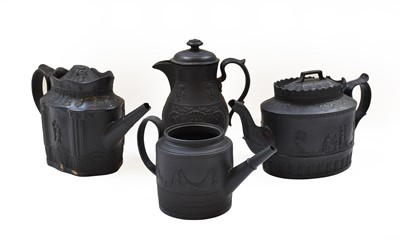 Lot 290 - Four early 19th century black basalt teapots,...