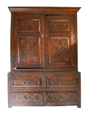 Lot 243 - An Early 18th Century Joined and Carved Oak...