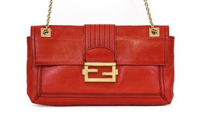 Lot 3015 - Fendi Red Leather Baguette Shoulder Bag, with...