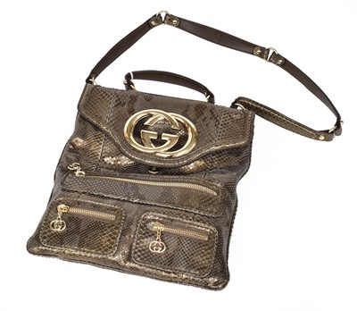 Lot 2322 - Gucci Green Metallic Snakeskin Style Handbag,...