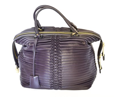 Lot 5001 - Emporio Armani Purple Leather Pleated Handbag,...