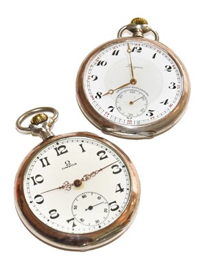 Lot 204 - A silver Omega pocket watch with case stamped...