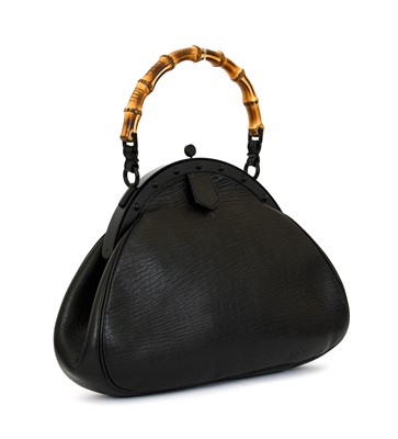Lot 3033 - Gucci Black Leather Hand Bag with Bamboo...