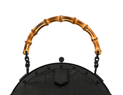 Lot 3033 - Gucci Black Leather Hand Bag with Bamboo...