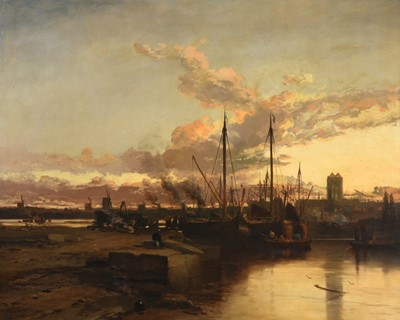 Lot 1125 - James Webb (1825-1895) Dutch harbour scene at...