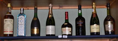 Lot 227 - A collection of spirits and champagne including Bombay Sapphire, Tattinger, Bells, Martell,...