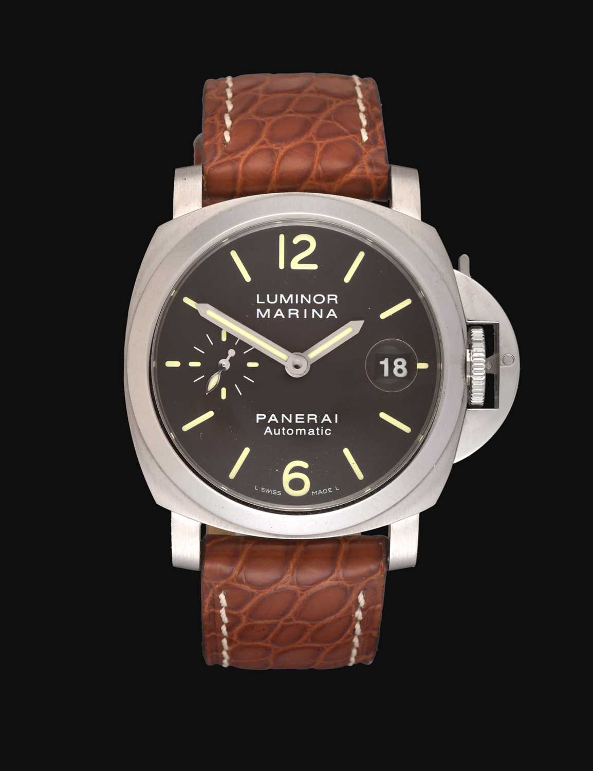 Lot 2137 - Officine Panerai: A Stainless Steel Limited Edition Automatic Calendar Wristwatch