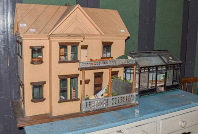 Lot 1227 - Victorian painted two storey dollhouse with...