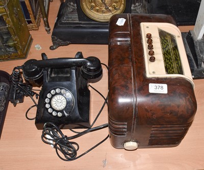 Lot 378 - ~A Bush bakelite valve radio, together with a...